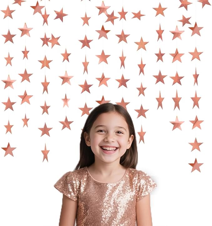 Rose Gold Shining Star Hanging Garland Rose Gold Hanging Sparkling Star Streamer Glitter Bunting Banner Twinkle Backdrop for Wedding Baby Shower Birthday Christmas Decorations 40 Feet