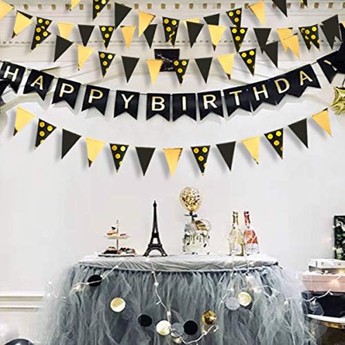 30Ft Black Gold Party Decorations Polka Dot Pennant Banner Paper Circle Dot Triangle Flags Bunting Garland for Wedding Bridal Shower Birthday Bachelorette Engagement Anniversary Holiday Party Supplies