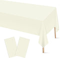 Mulbozy 2 Pcs Ivory Plastic Tablecloth for Rectangle Table, 54 × 108 inches Disposable Ivory Party Table Covers for Birthday, Anniversary, Wedding, Fine Dining, Graduation Party Decoration