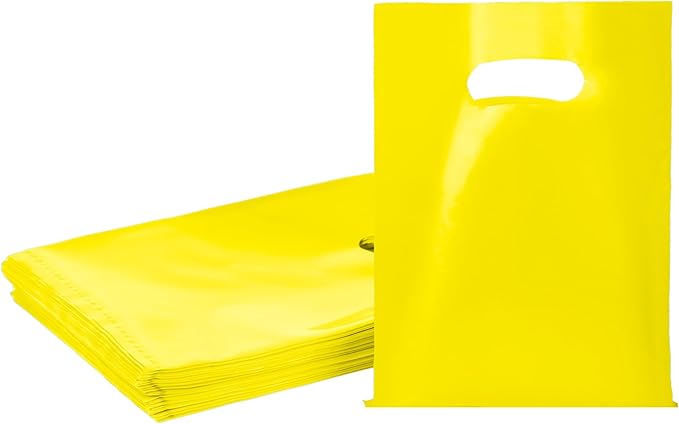 100 PCS Yellow Small Gift Bags, 6"x8" Merchandise Bags for Small Businesses, Goodie Bags Party Favor Bags for Kids, Treat Bag Retail Bag with Handle for Kids Birthday, Christmas