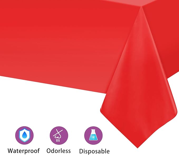 Kopokita 2PCS Red Plastic Tablecloths 54 x 108 Inch, Disposable Table Cloths Rectangle Party Table Covers