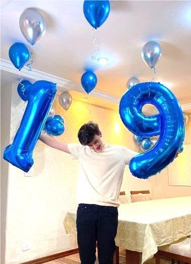 Navy Blue Jumbo Number 19 Balloon 40 Inch, Boy Girl 19 Birthday Supplies, Foil Helium 19 Birthday Giant Balloon, Mylar Blue Number Balloons Anniversary Decorations