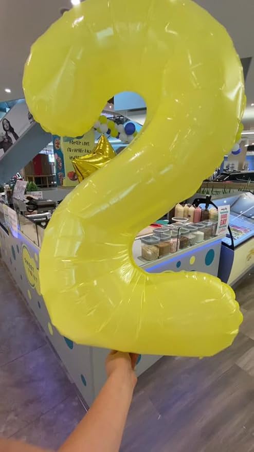 Yellow Number 2 Balloon 40 Inch, 2 Balloon Number, 2nd Birthday Decorations for Baby Girls Boys Toddlers