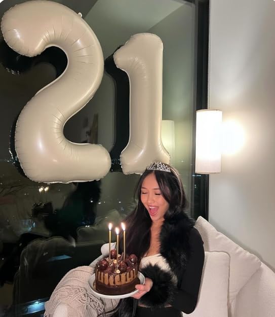 Cream White 1 Number Balloon 40 inch, Number 1 Birthday Balloon for Boy Girl, Cream White Foil One Balloon for 1st 10 11 12 16 18 Birthday Party, Anniversary Celebration Number Balloons Decorations