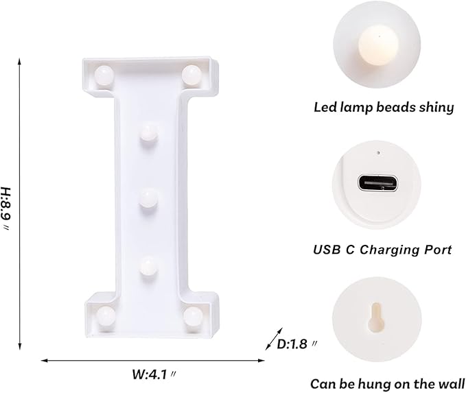 Foaky Rechargeable LED Letter Lights Sign Marquee Light Up Letters Sign for Night Light Wedding/Birthday Party Christmas Lamp Home Bar Decoration (I)