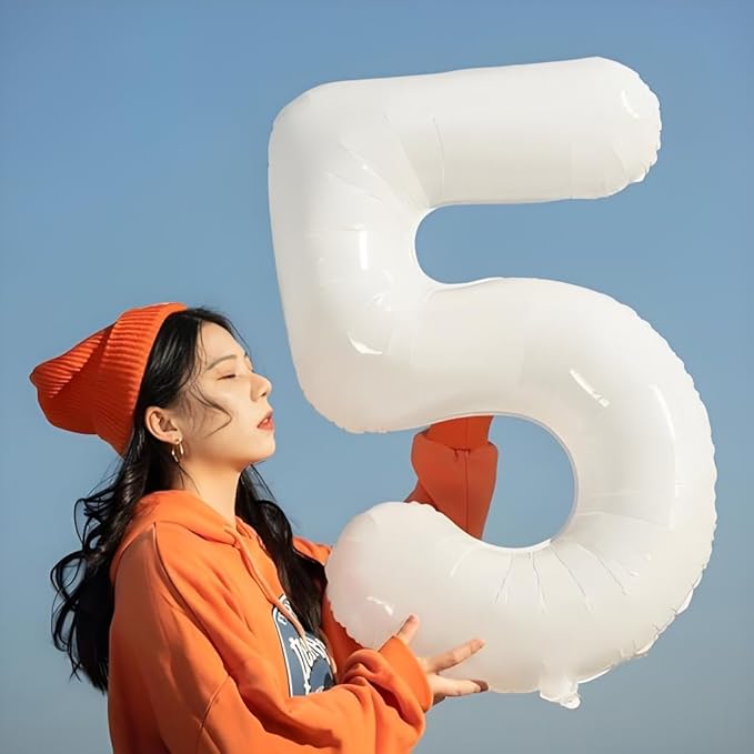 Balloons Number 5 40 Inch, 5 Birthday Balloon for Boys And Girls, White Numbers Balloon for 5, 15, 25, 50 Birthday Party Decoration, Anniversary, Wedding, Single Supplies