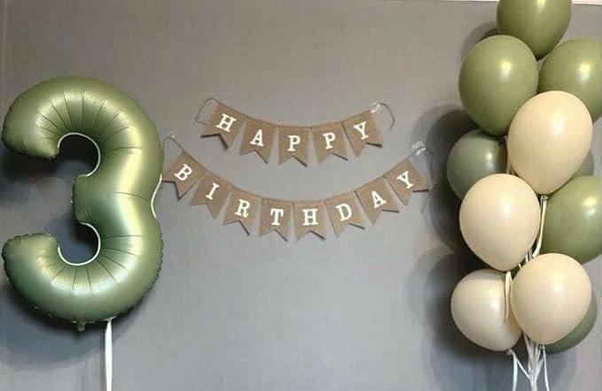 Large 40 Inch Sage Green 3 Number Balloon, 3 13 23 30 33 36 38 Oliver Green Birthday Party Decorations, Numbers Three Foil Balloons for Anniversary Party Graduations Celebration Supplies