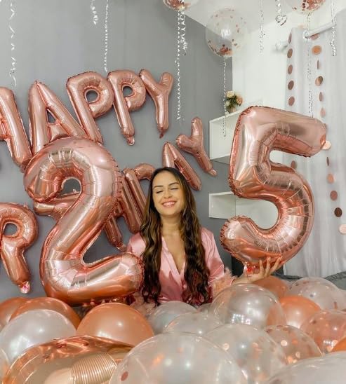 Rose Gold 40 Inch Big Number Balloon Birthday Decoration, Number 2 Helium Balloon 12 20 22 23 24 26 2025 New Years Celebration, Boy Girl Baby Anniversary Party Graduations Supplies Decorations
