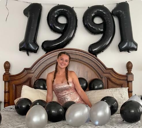 Foil 40 Inch Big Black 9 Balloon Number, Giant Happy 9th 19 29 39 49 99 Birthday Party Supplies, Large Nine Balloons Anniversary Party Engagement Decorations