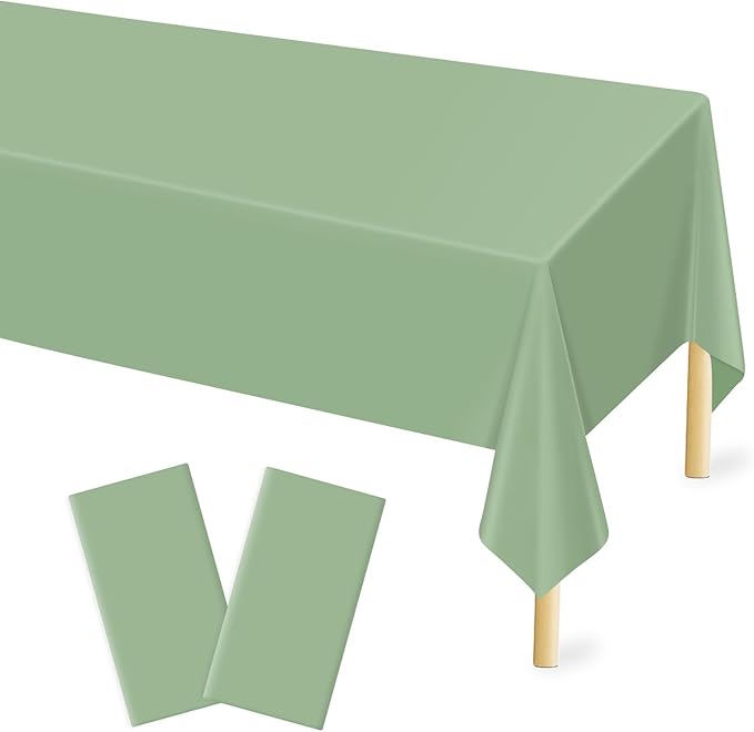 Mulbozy 2 Pcs Sage Green Plastic Tablecloth for Rectangle Table, 54 × 108 inches Disposable PEVA Sage Green Party Table Covers for Birthday, Wedding, Baby Shower, Holdiay Party Decoration