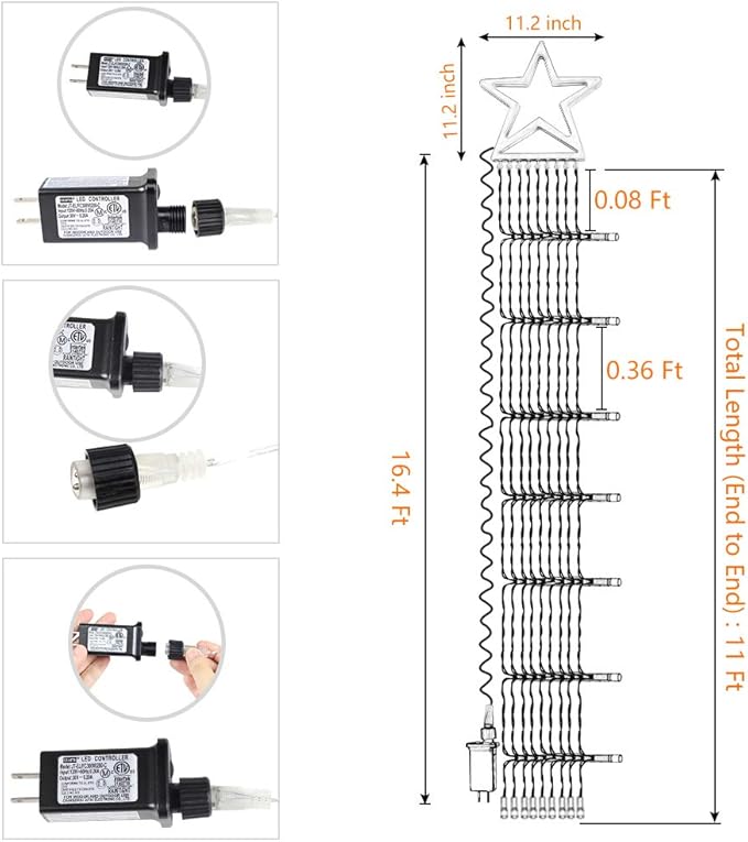 PUHONG Christmas Decoration Star Lights Outdoor,320 LED 16.4Ft Christmas String Lights[8 Modes& Waterproof] for Halloween Xmas New Year Holiday Birthday(Iron) (Warm White)