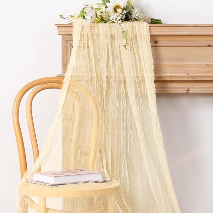 Socomi Beige Cheesecloth Table Runner Tulle Gauze Cheese clothBoho Rustic 120 inch 10FT Runner for Wedding Party Baby Shower Birthday Holiday Decorations 3pcs