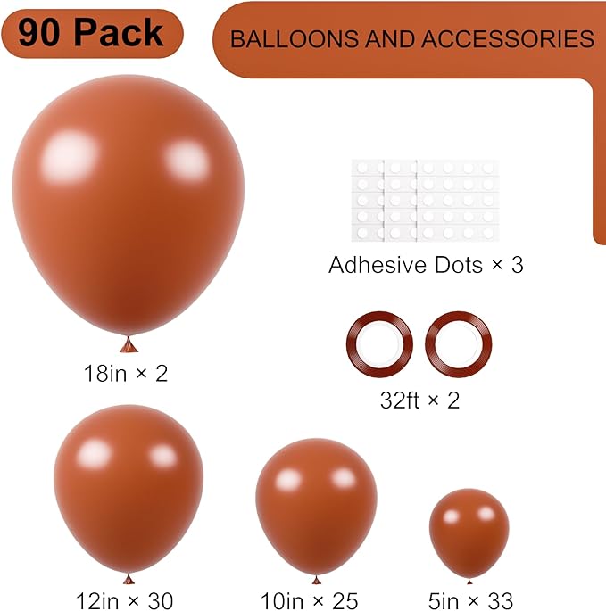 90pack Coffee Balloons Different Size 18/12/10/5 Inch Coffee Balloon Garland Arch Kit for Graduation, Wedding, Birthday, Thanksgiving Day Party, Baby Shower, Anniversary Party Decorations