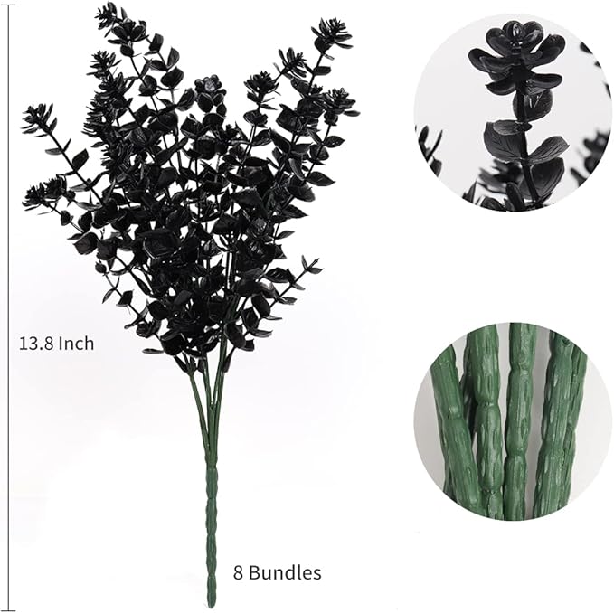RECUTMS Black Artificial Flowers, Fake Outdoor UV Resistant Plants Faux Plastic Greenery Shrubs Indoor Outside Hanging Planter Home Kitchen Office Wedding, Garden Decor (Black)