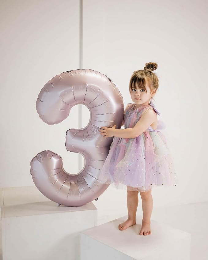 Lilac Number 3 Balloon 40 Inch, Lavender 3 Balloon Number, Mauve 3rd Birthday Decorations, Lilac Mauve Party Supplies for Boys Girls