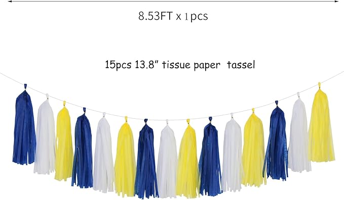 Navy-Blue White-Yellow Party-Decorations Tassel-Garland -15pcs Graduation Wedding Birthday Baby Bridal Shower Tassels Banner Streamers Decor Panduola