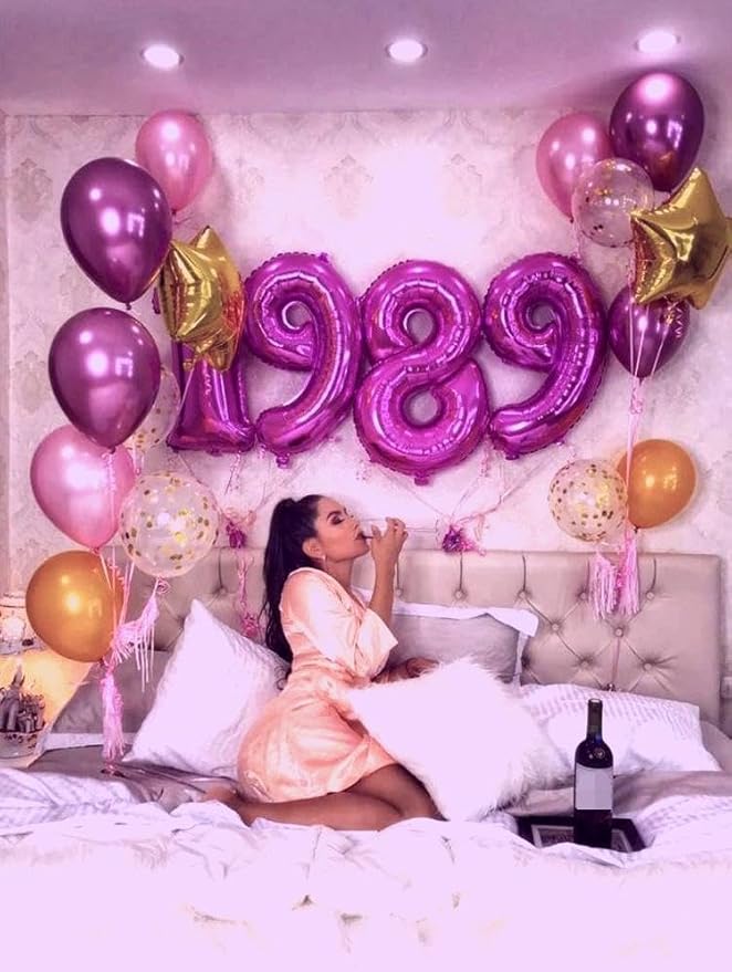 Rosy Purple Foil Number 8 Balloon 40 Inch, Helium Mylar Eight Number 8 18 28 38 48 58 80 88 Birthday Balloons, 8th Rosy Purple Women Men Wedding Anniversary, Graduations Party Supplies