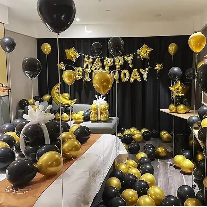200 Pcs Black and Gold 5 Inch Balloons Metallic Chrome Gold Black Latex Thicken Small Balloon for Wedding Birthday Graduation Baby Shower Christmas Halloween Valentine’s Day Party Decorations