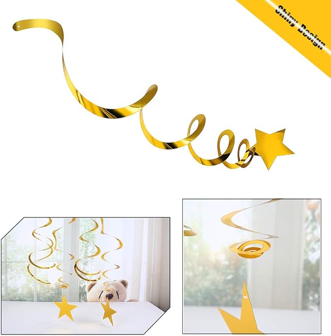 BEISHIDA Gold Star Hanging Swirl Decorations,Hanging Gold Party Supplies for Graduation Wedding Baby Shower Decorations,Pack of 15
