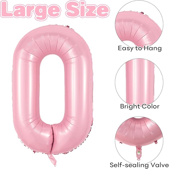 Biapian Pink 20 Balloon Number, 40 Inch Pearl Light Pink for Girls, Foil Digital Helium, Large 20th Birthday Balloons for Baby Shower Princess Party Decorations
