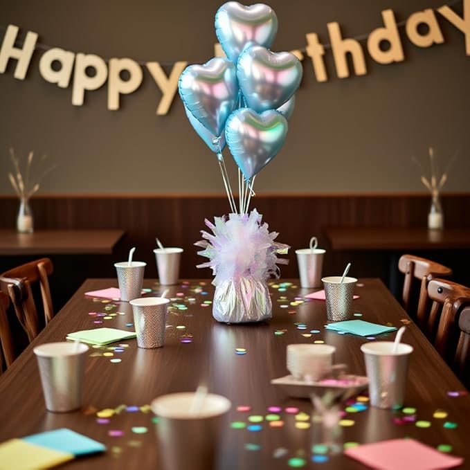 Aluminum Foil Balloon Weights for Parties (24 pcs) - 0.31lb (140g) Each - Premium Balloon Anchors for Birthday, Wedding, Dinner, Indoor & Outdoor Decorations(Lridescent 24pcs)