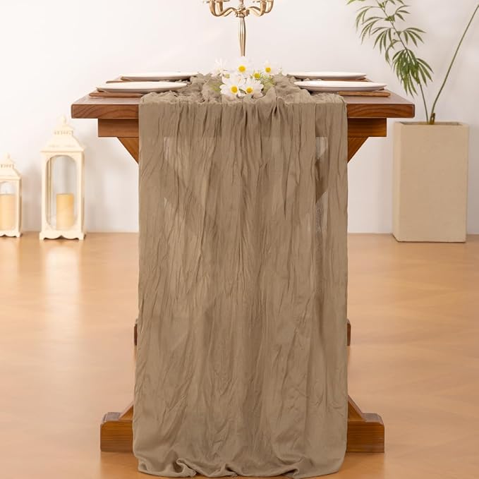 Socomi Nude Brown Cheesecloth Table Runner Easter Spring Boho Rustic Gauze 120 inch 10FT Cheese Cloth Runner for Wedding Party Baby Shower Birthday Home Decor Holiday Decorations