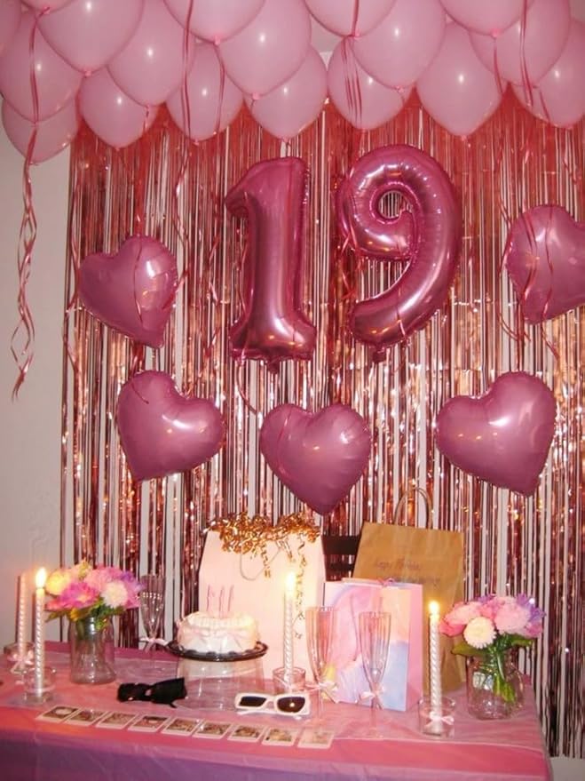 Pink Backdrops Curtains Party Decorations, Tinsel Streamers Birthday Decoration for Sweet 16 Women, Photo Booth Props for Wedding, Princess, 2Pack 3.28X6.56Ft