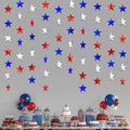 Red Silver and Blue Hanging Star Garland Patriotic Hanging Star Streamer Glitter Star Backdrop for 4th of July, Independence Day, Memorial Day, Veterans Day, Labor Day Decorations Decorations 40 Feet