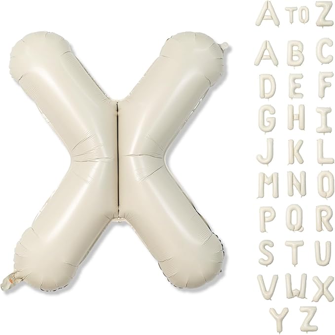 Giant Alphabet X Foil Name Balloons, Cream Ivory White Inflatable Word X Letters for Birthday Decor, 40 Inch Mylar Beige A-Z Custom Letter for Girls Baby Shower Party Decoration Supplies