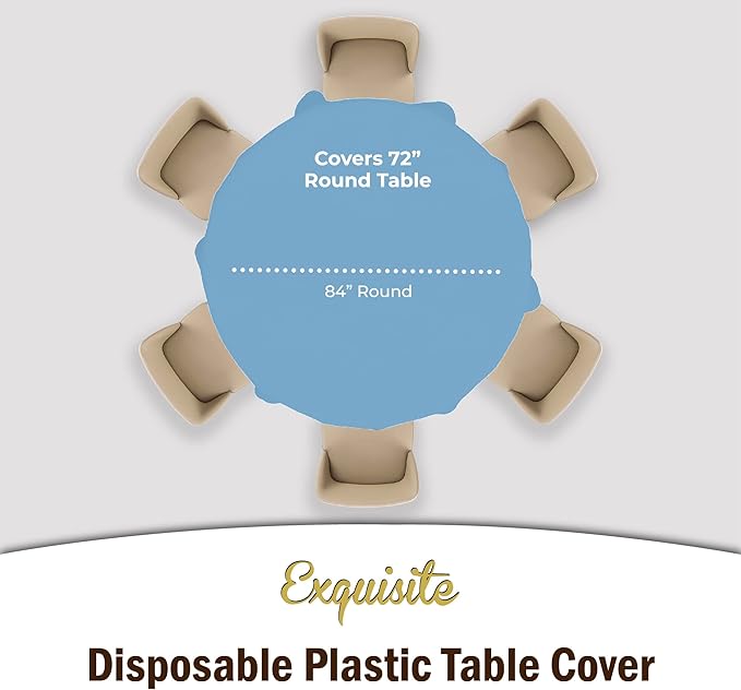 Exquisite 12-Pack Premium Plastic Tablecloth 12-Pack Premium Plastic Tablecloth 84in. Round Table Cover - Light Blue