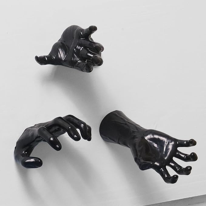 Halloween Decorations, 3 Pack Wall Mounted Creepy Reaching Hands with LED Candles, Life-Sized Horror Wall Hands for Gothic Wall Decor Outdoor/Indoor (Style 2)
