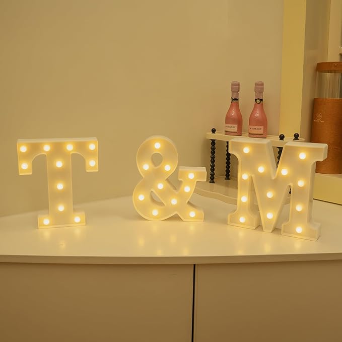 Foaky Rechargeable LED Letter Lights Sign Marquee Light Up Letters Sign for Night Light Wedding/Birthday Party Christmas Lamp Home Bar Decoration (M)