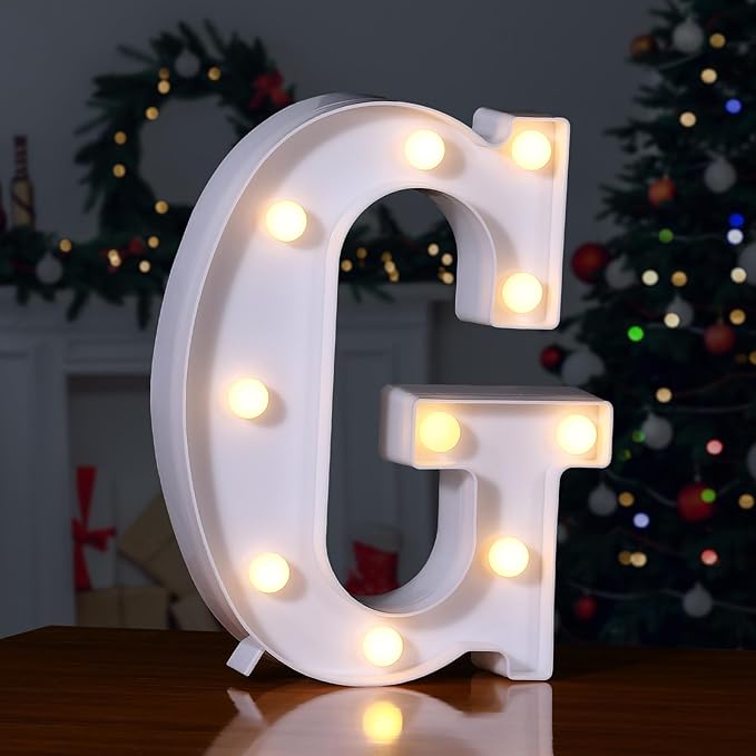 Foaky LED Letter Lights Sign Marquee Light Up Letters Sign for Night Light Wedding/Birthday Party Battery Powered Christmas Lamp Home Bar Decoration(G)
