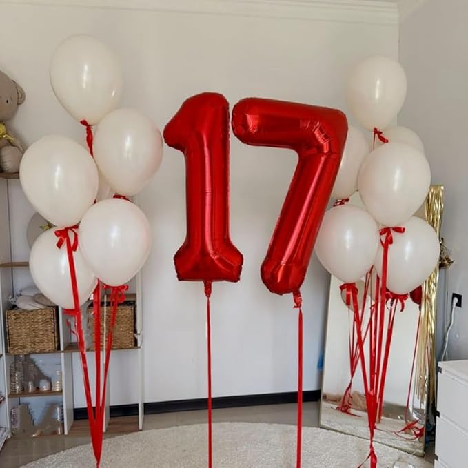 Number 19 Balloons, 40 Inch Balloons for Woman Man 19th Red Birthday Party Decoration, Foil Number Ballon for 19, 91 Valentine's Day, Anniversary, Bridal Shower, Graduation
