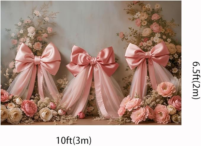 Kate 10x6.5ft Elegant Pink Floral Cute Bow Backdrops for Photography Romantic Wedding Background Happy Birthday Party Pricess Decoration Backdrop