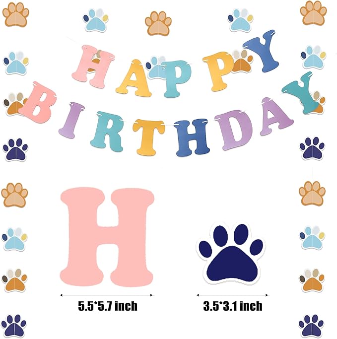 Dog Banners Paw Paper Garland Dog Happy Birthday Paper Hanging Cutouts Colorful for Kids Pet Themed Birthday Baby Shower Party Decorations