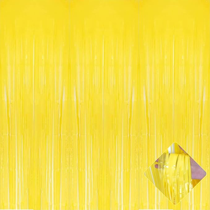 4 Pack Macaron Yellow Foil Fringe Curtain Backdrop, 3.2Ft x 9.8Ft Metallic Tinsel Foil Fringe Streamers Curtains for Party, Photo Booth Prop, Birthday, Wedding, Christmas Party Decoration Supplies