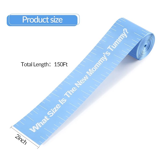Sratte 2 Rolls 2 Inch x 150 Feet Baby Shower Measuring Tape Tummy Measure Belly Game Paper Belly Measuring Tape for Baby Shower Party Decorations Supplies (Pink,Blue)