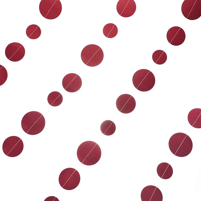 Burgundy Paper Garland Circle Dot Party Banner Wall Streamers Backdrop Ceiling Hanging Decorations, 20 Feet in Total