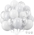 White Balloons, 12 Inch Pearl Pure White Ivory Latex Balloon with Silver Confetti Balloons for Boho Birthday Baby Shower Wedding Bachelorette Retirement Valentine’s Day Party Decorations
