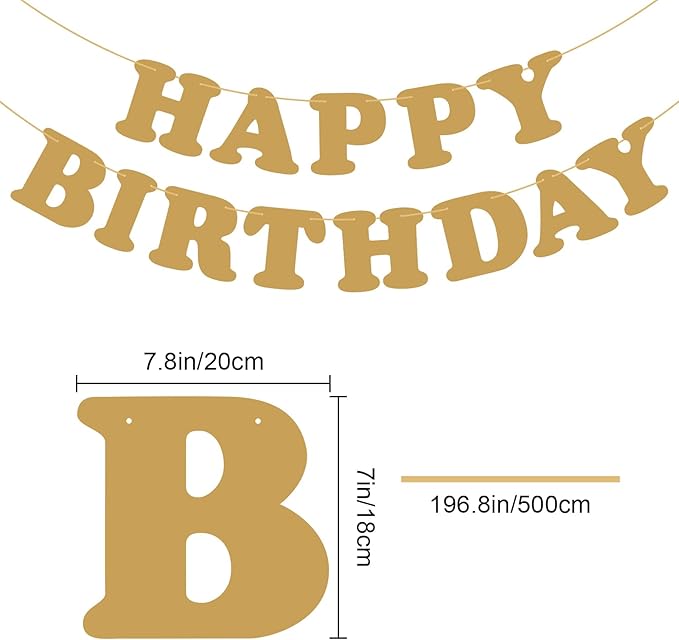 Gold Happy Birthday Banner Birthday Sign Backdrop Party Supplies for Kids Boys Girls Birthday Party Decorations
