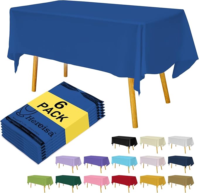 Royal Blue 6 Pack Plastic Table Cloth 54" x 108", Disposable Tablecloths Rectangle Table Cover, Plastic Table Cloths for Parties