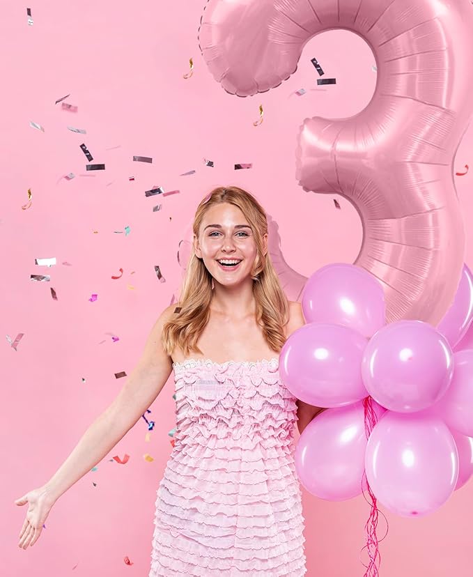 Smlpuame Pastel Pink 6 Balloons, 40 Inch Large Light Pink Foil Number Balloons 0-10, Self-Sealing 6th Birthday Balloon for Girls Women Anniversary Baby Shower Princess Party Decorations Supplies
