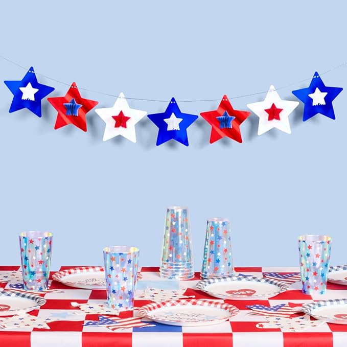 xo, Fetti Red, White + Blue Star Banner | 5.5 Ft. | 4th of July Garland, USA Decorations, America Party Backdrop, Cowboy Photo Booth Supplies