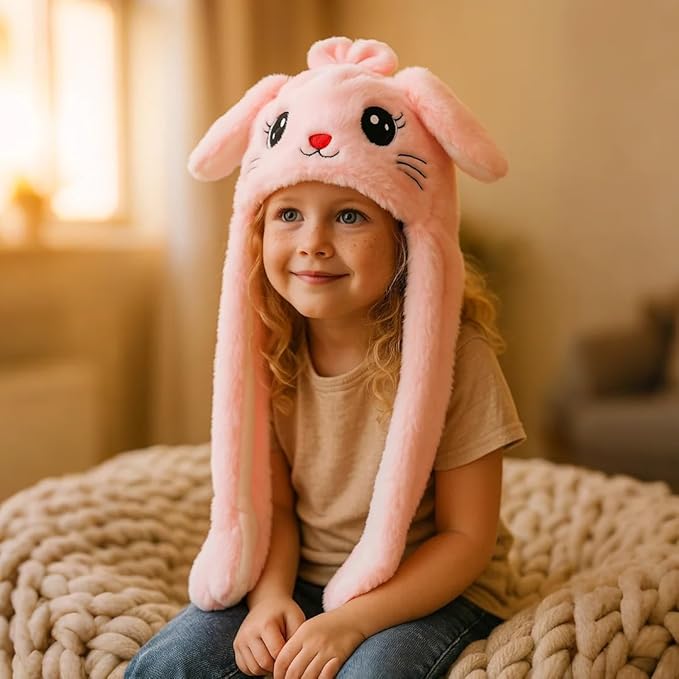 Animal Hat with Ears Moving Jumping Pop Up Beating Hat Plush Holiday Cosplay Dress Up Funny Gift for Kids