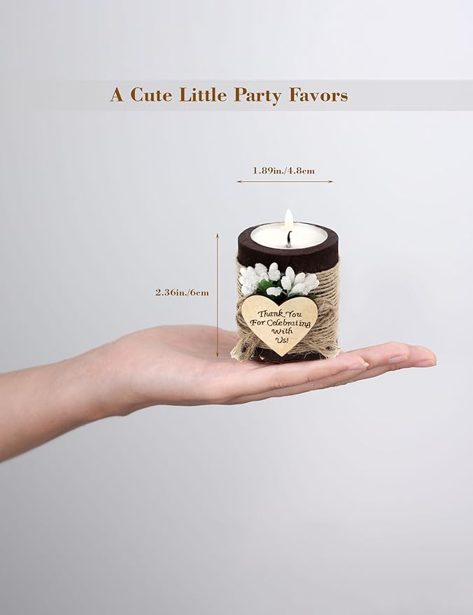 10 Piece Set of Wooden Tealight Candle Holders, Wedding Favors for Guests,Party Candle Favors, Guest Return Favors, Bridal Shower Favors for Guests.(Dark Brown)