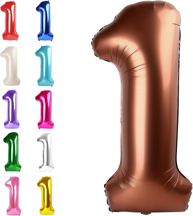 Coffee Brown Number 1 Balloon 40 inch, Number 1 Birthday Balloons for Boy Girl, Dark Brown Foil One Balloon for 1st 10 11 12 16 18 Birthday Party, Anniversary Celebration Numbers Decorations