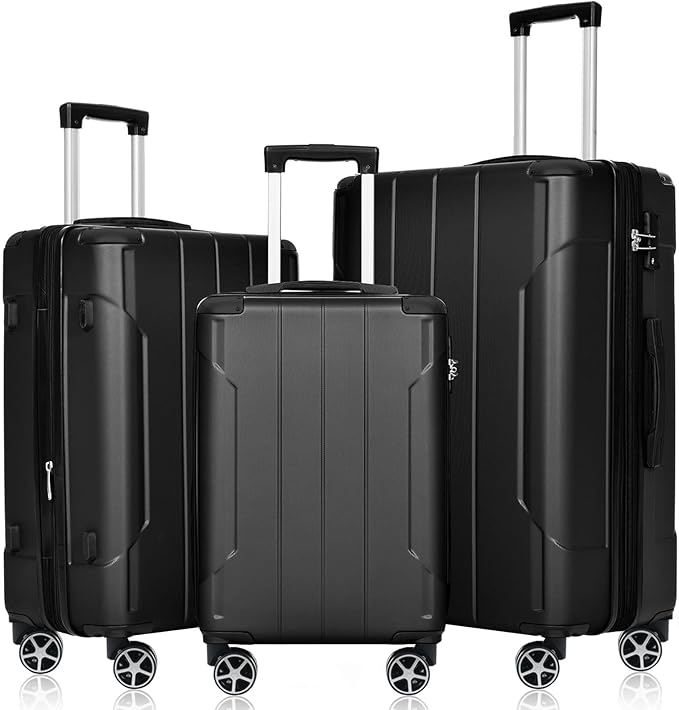 Merax Luggage Set 3 Piece Hardshell Suitcases with Spinner Wheels, TSA Lock, Lightweight Travel Luggage 20" Carry On 24" 28" Checked for Family Trips