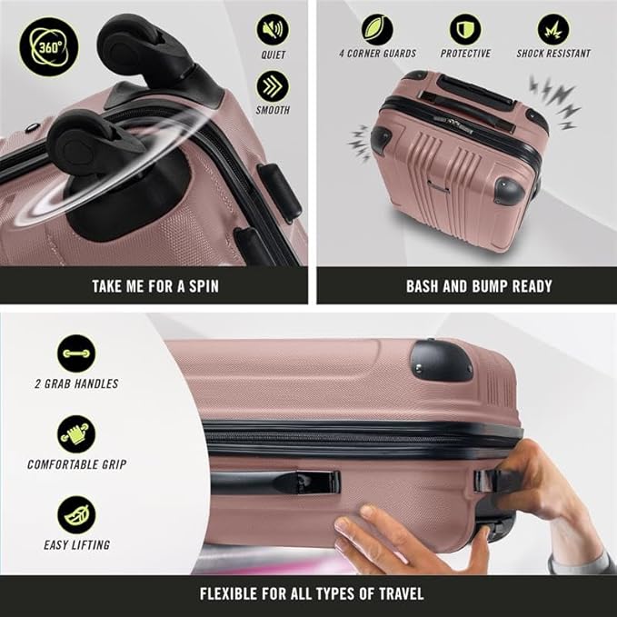 Kenneth Cole REACTION Out of Bounds Lightweight Hardshell 4-Wheel Spinner Luggage, Rose Gold, 2-Piece Set (20" & 28")