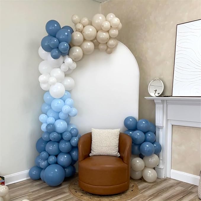 Dusty Blue Balloon Set, 60Pcs 12 Inch Retro Baby Slate Blue Ivory White Metallic Silver Balloons Birthday Decor, Pastel Blue Beige Cream Ocean Balloon for Bridal Wedding Gender Reveal Party Decoration